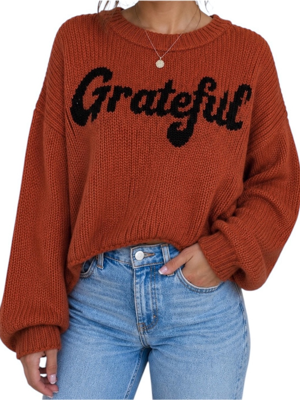 Wooden Ships Rust 'Grateful' Crewneck Knitted Sweater Size Medium/Large